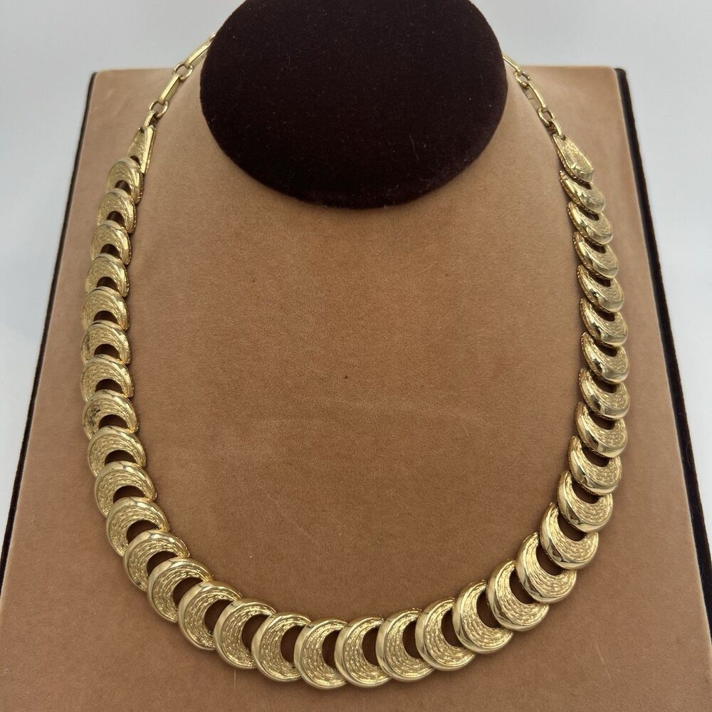 Vintage Coro Bold Gold Tone Necklace Half Moon Shaped Links 16" Long